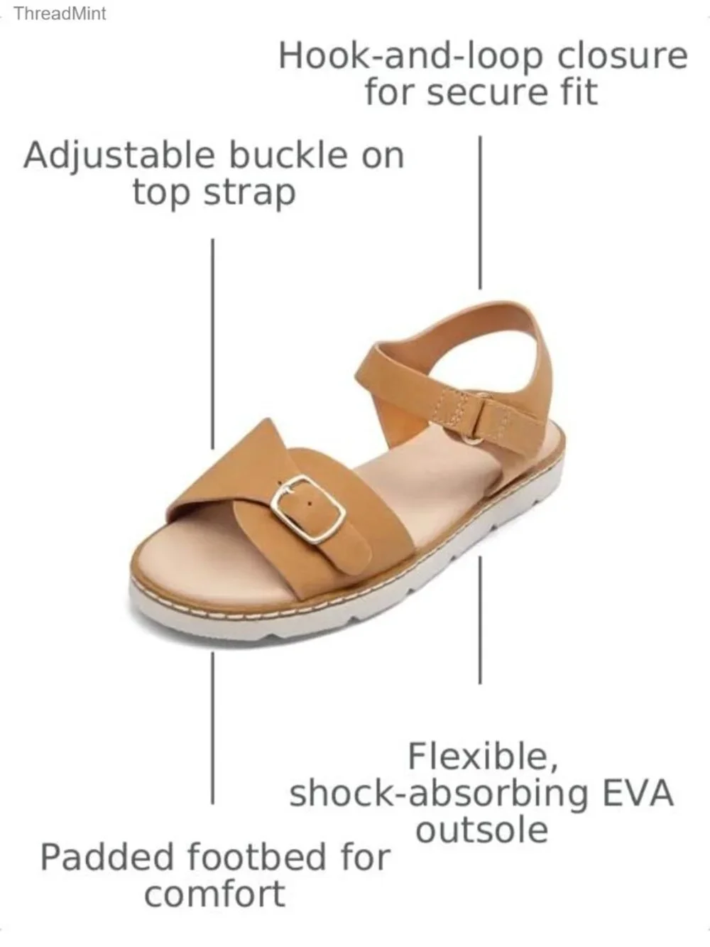 Girls Open Toe Sandals Adjustable Buckle Ankle Strap Comfortable Flats